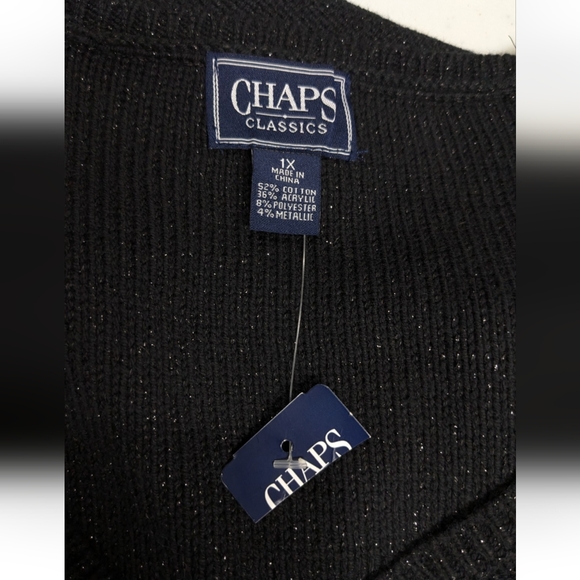 NWT Chaps Cable Knit Pullover Sweater Long Sleeve 1X Black Sparkle - Picture 2 of 10